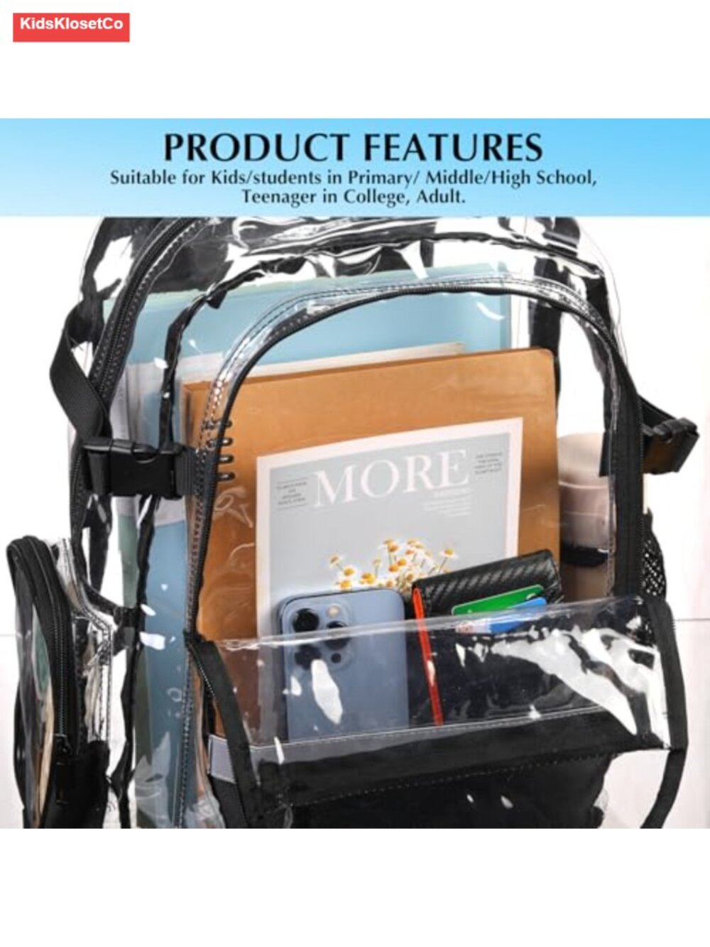 Clear PVC Heavy Duty Backpack for School, Stadium, Work, 17 inch Laptop - Picture 6 of 6